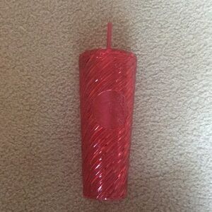 NWT! 2024 Starbucks Red Metallic-like “Peppermint Swirl” Cup/Straw